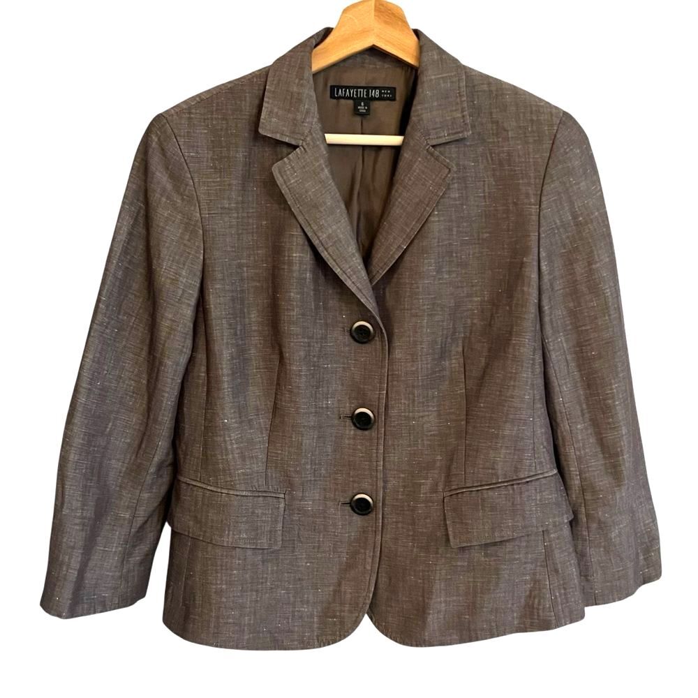 Lafayette 148 Womens Wool Linen Blazer Size 6 Minimalist Capsule Office Career